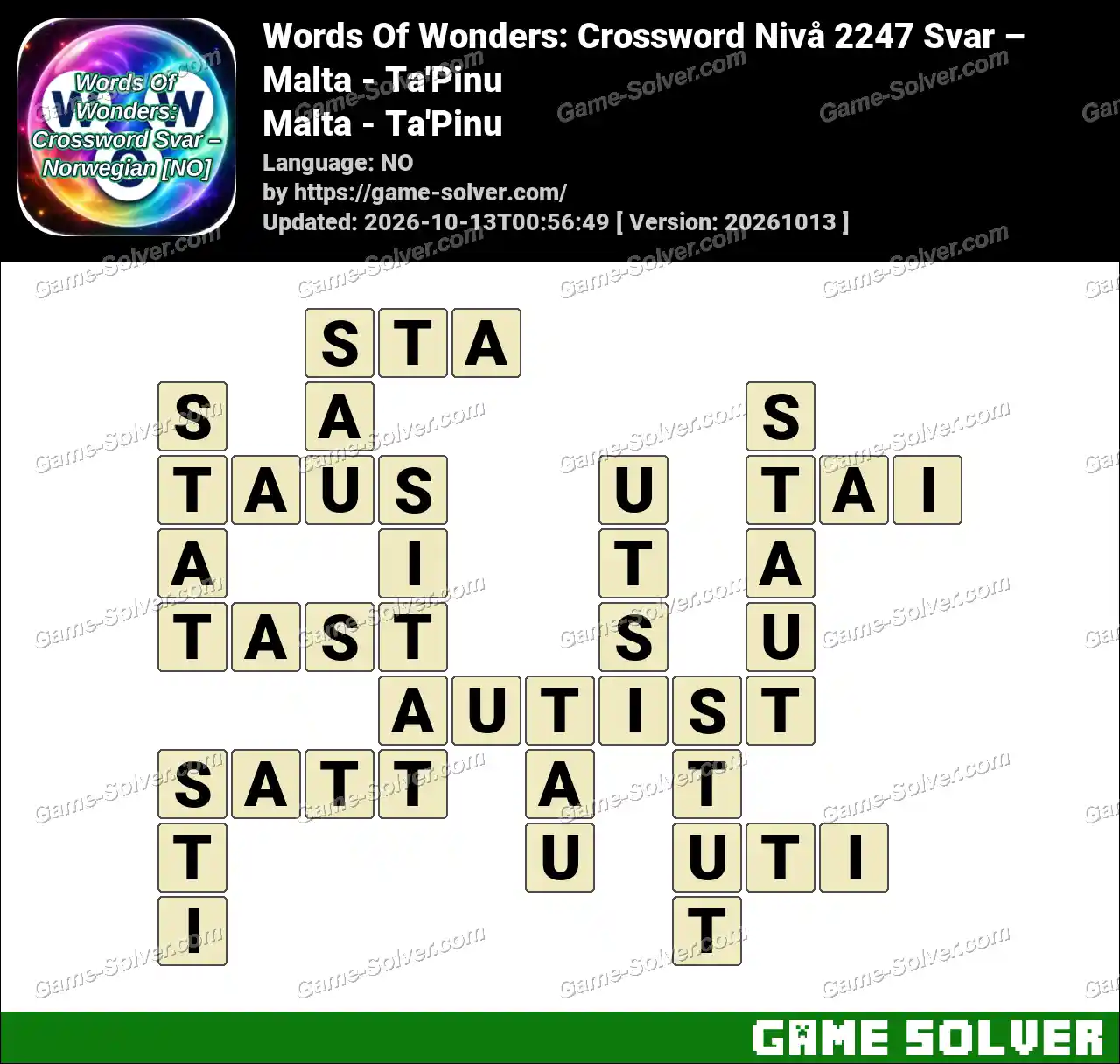 Words Of Wonders: Crossword Nivå 2247 Svar – Malta – Ta’Pinu